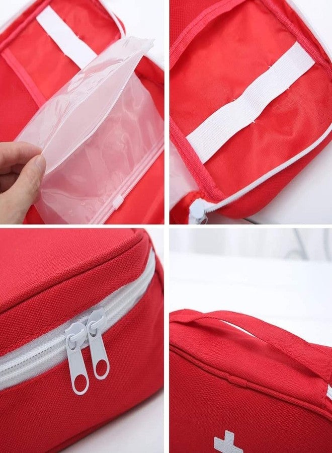 Bluwings Mini First Aid Kit Travel Pouch Medicine Storage Organizer Bag with Handle for Indoor Outdoor Picnic Travel Home Office (1 Pc) (Red) - Image 4